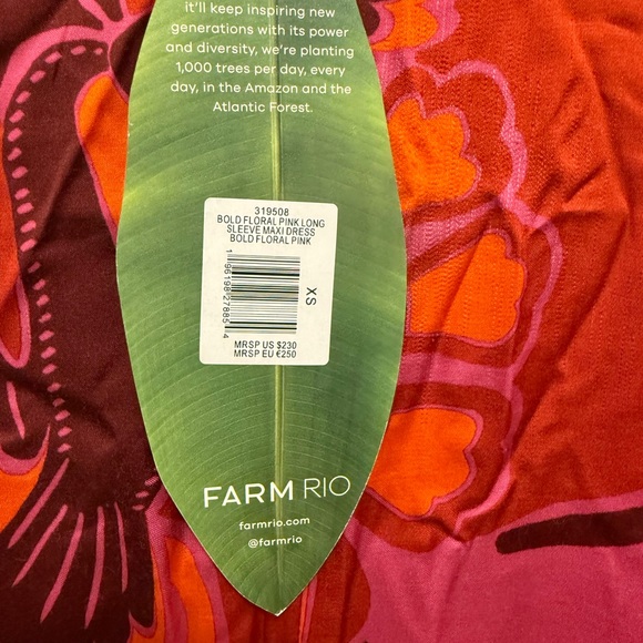 NWT Farm Rio Pink Bold Floral Long Sleeve Maxi Dress XS - Picture 3 of 5